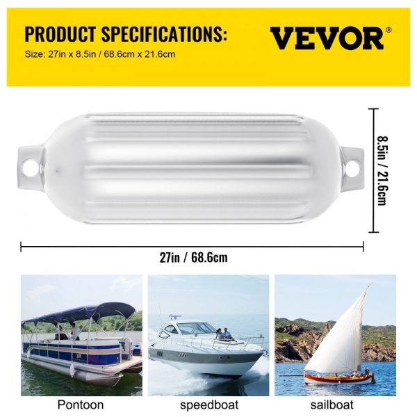 4 New Ribbed 8.5" X 27" Boat Fenders Vinyl Bumper Dock Shield Protection White - Image 7
