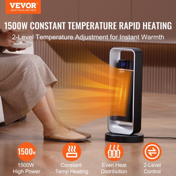 Electric Space Heater with Remote Thermostat, 1000W 1500W 2-Speed Adjustable Quiet Ceramic Heater with Fan, 20in Tip-Over Protection, Compact Design for Office Room Desk Indo - Image 2