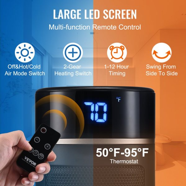 Electric Space Heater with Remote Thermostat, 1000W 1500W 2-Speed Adjustable Quiet Ceramic Heater with Fan, 20in Tip-Over Protection, Compact Design for Office Room Desk Indo - Image 3