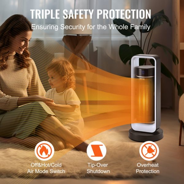 Electric Space Heater with Remote Thermostat, 1000W 1500W 2-Speed Adjustable Quiet Ceramic Heater with Fan, 20in Tip-Over Protection, Compact Design for Office Room Desk Indo - Image 4