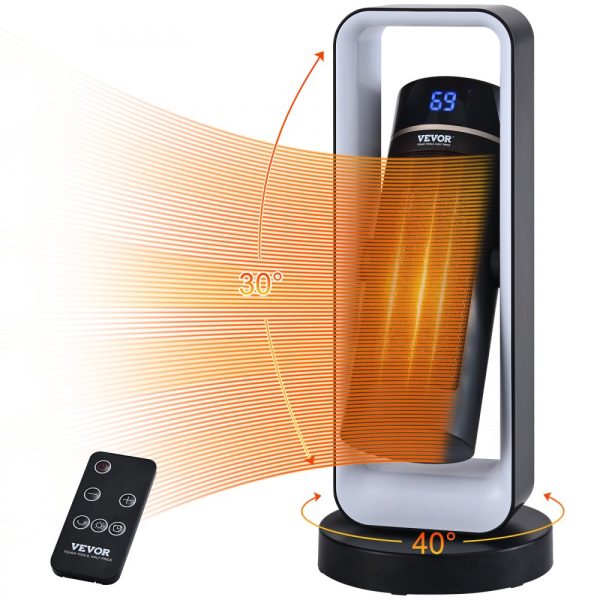 Electric Space Heater with Remote Thermostat, 1000W 1500W 2-Speed Adjustable Quiet Ceramic Heater with Fan, 20in Tip-Over Protection, Compact Design for Office Room Desk Indo