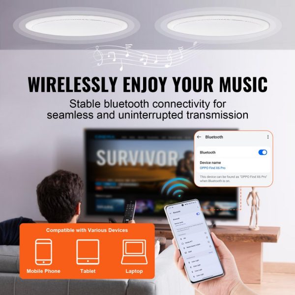 2-Pack 6.5 Bluetooth Ceiling Speakers 150Watts 8Ω 89dB Flush Mount Ceiling Wall Home Kitchen Living Room Bedroom Outdoor Covered Porches - Image 3