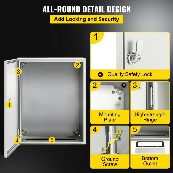 20x16x8 NEMA 4X Steel Electrical Enclosure with IP66 Waterproof Protection, Outdoor/Indoor Use, Mounting Plate Included - Image 5