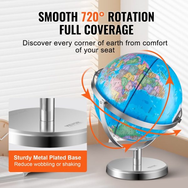 Illuminated Earth Globe 9 Inch/228.6mm with LED Constellation Night Light, HD Map, Stable Heavy Metal Stand for Kids Classroom Education - Image 4