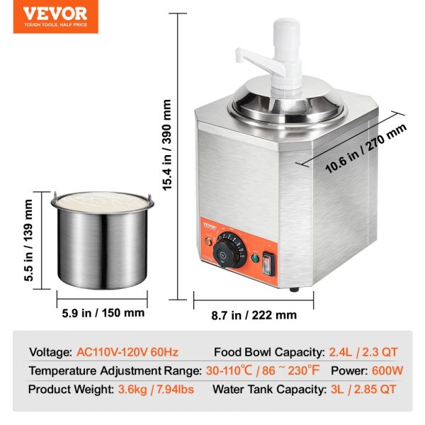 Electric Cheese Dispenser 2.3 Qt Commercial Adjustable Temp 86-230℉ Hot Fudge Sauce - Image 7
