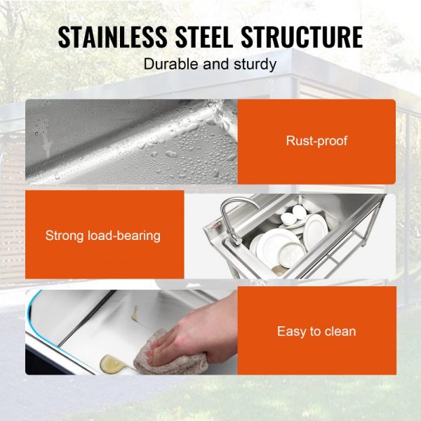 Stainless Steel Utility Sink Single Bowl Commercial Sink With Workbench Faucet And Legs 39.4x19.1x37.4 inches For Garage Restaurant Laundry NSF Certified - Image 3