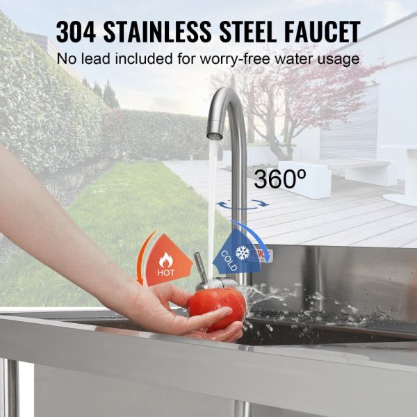 Stainless Steel Utility Sink Single Bowl Commercial Sink With Workbench Faucet And Legs 39.4x19.1x37.4 inches For Garage Restaurant Laundry NSF Certified - Image 6