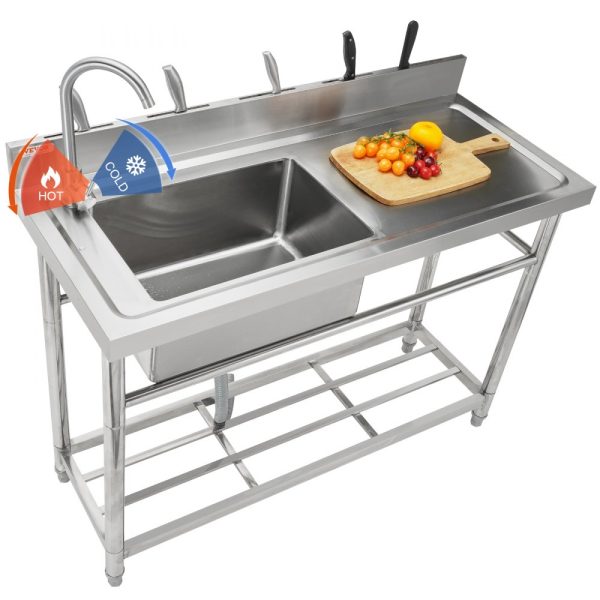 Stainless Steel Utility Sink Single Bowl Commercial Sink With Workbench Faucet And Legs 39.4x19.1x37.4 inches For Garage Restaurant Laundry NSF Certified