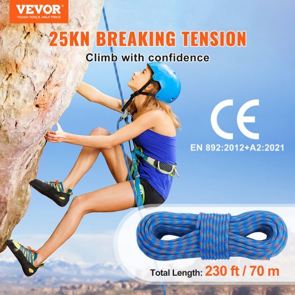 10.2mm Dynamic Climbing Rope 70M(230ft) Outdoor Rock Climbing Rope Blue - Image 2