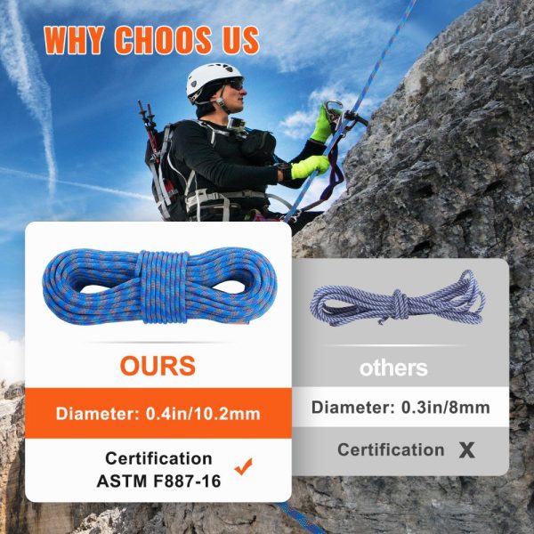 10.2mm Dynamic Climbing Rope 70M(230ft) Outdoor Rock Climbing Rope Blue - Image 4