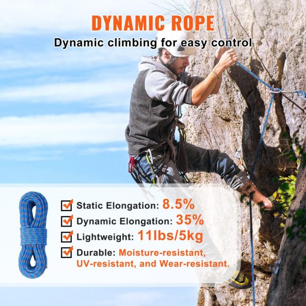10.2mm Dynamic Climbing Rope 70M(230ft) Outdoor Rock Climbing Rope Blue - Image 5
