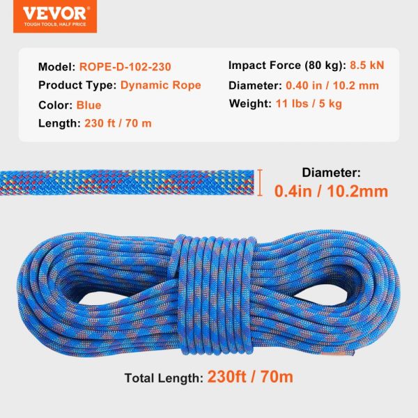 10.2mm Dynamic Climbing Rope 70M(230ft) Outdoor Rock Climbing Rope Blue - Image 7