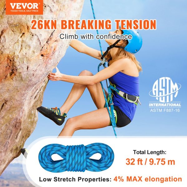 32ft Static Climbing Rope for Outdoor Rock Climbing High Strength Safety Rope with 26KN Breaking Tension 0.4'' (10mm) Escape Rope with 2 Carabiners and Storage Bag - Image 2