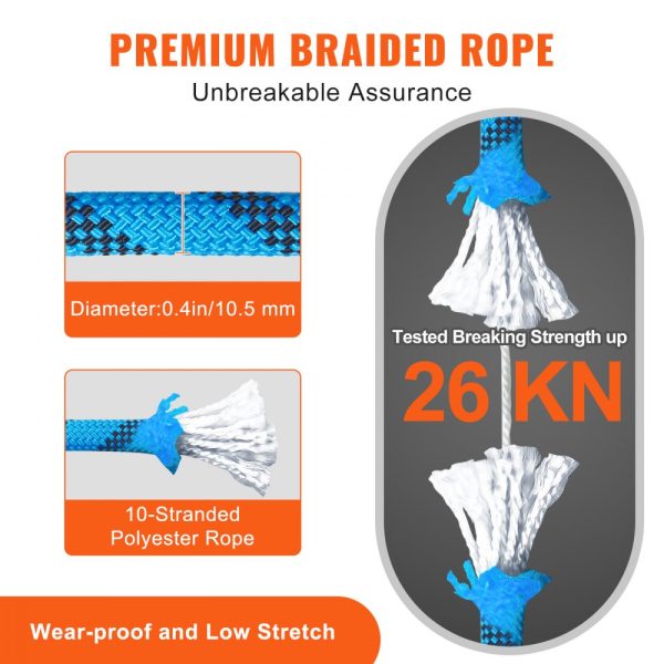 32ft Static Climbing Rope for Outdoor Rock Climbing High Strength Safety Rope with 26KN Breaking Tension 0.4'' (10mm) Escape Rope with 2 Carabiners and Storage Bag - Image 3