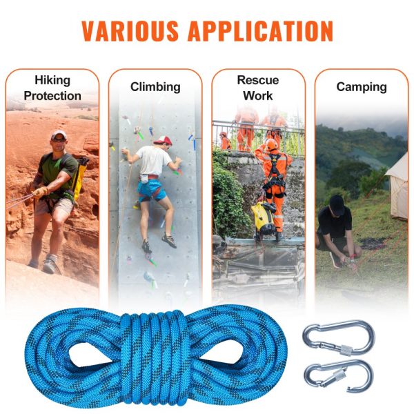 32ft Static Climbing Rope for Outdoor Rock Climbing High Strength Safety Rope with 26KN Breaking Tension 0.4'' (10mm) Escape Rope with 2 Carabiners and Storage Bag - Image 6