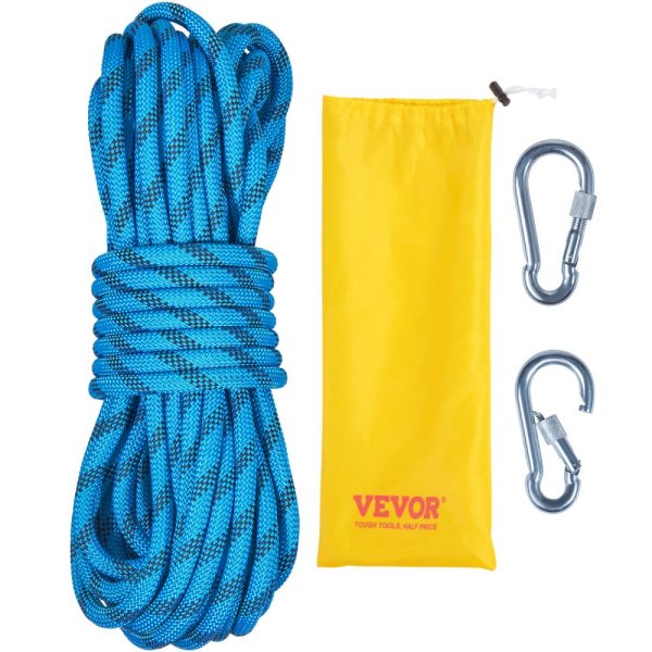 32ft Static Climbing Rope for Outdoor Rock Climbing High Strength Safety Rope with 26KN Breaking Tension 0.4'' (10mm) Escape Rope with 2 Carabiners and Storage Bag