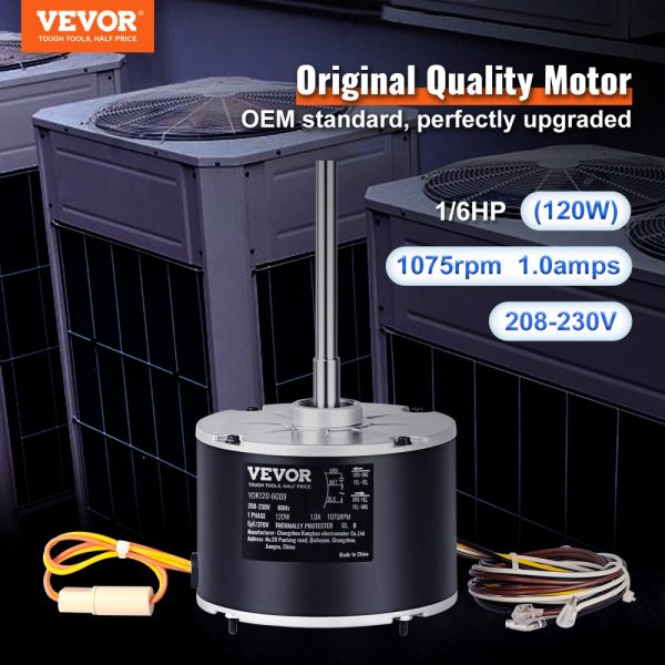 Condenser Fan Motor OGD1016 1/6 HP 208-230V 1075RPM OEM Replacement Reversible Explosion-Proof with CBB65 5uF 370V Capacitor - Image 2
