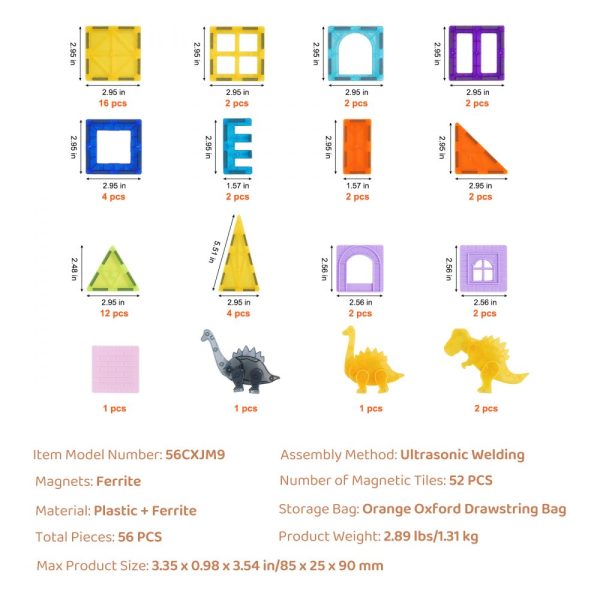 Magnetic Tiles Magnetic Building Toy 56 PCS Magnet Blocks for Kids 3D Set - Image 7