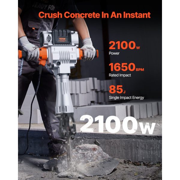 Demolition Jack Hammer Concrete Breaker 2100W Electric Hammer 2 Chisel Bit - Image 2
