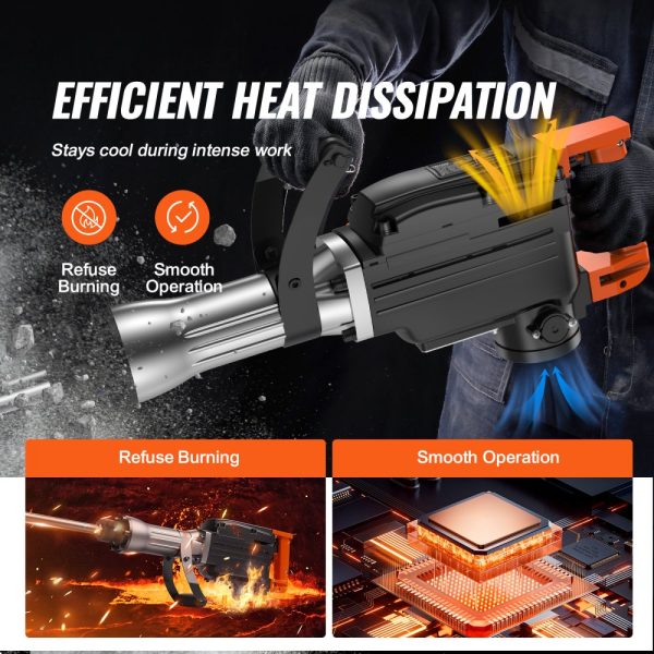 2200W Electric Jackhammer Concrete Breaker with 6 Piece Chisel Set and Carrying Case Heavy Duty Black - Image 4