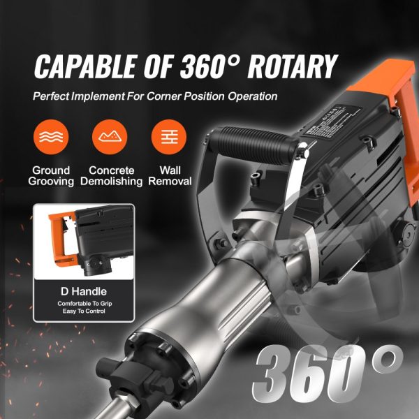 2200W Electric Jackhammer Concrete Breaker with 6 Piece Chisel Set and Carrying Case Heavy Duty Black - Image 6