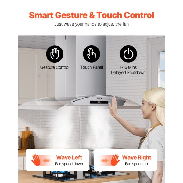 36" Wall Mount Range Hood Ceiling Mount Vent 800CFM Gesture & Touch Control - Image 5