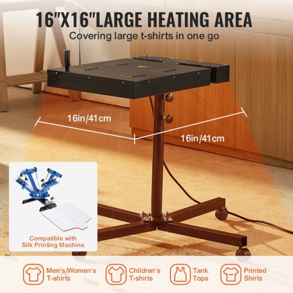 Flash Dryer 16x16 Inch Screen Printing High Power with Adjustable Height Stand 360 Degree Rotation X Shaped Base Steel Curing Machine - Image 3