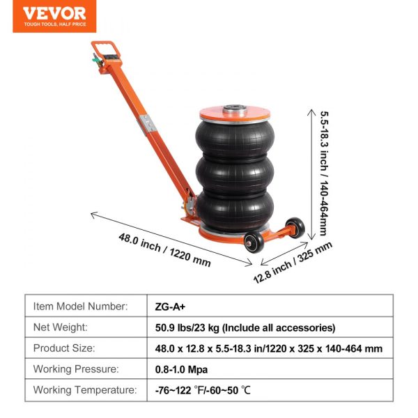 Air Jack 5 Ton/11000 lbs Pneumatic Jack with Heightened Column for Sedan - Image 7