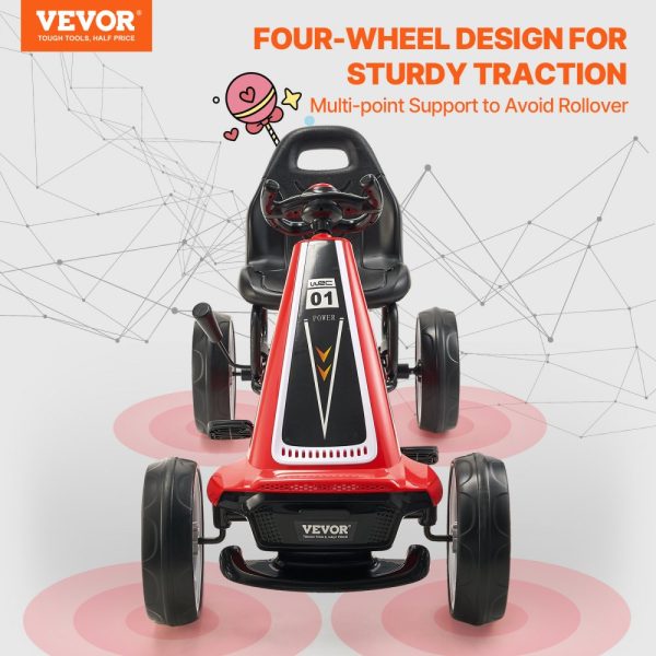 Go Kart 4 Wheel Pedal Ride On Toy for Kids Adjustable Seat Hand Brake Red - Image 2