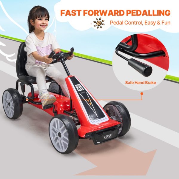 Go Kart 4 Wheel Pedal Ride On Toy for Kids Adjustable Seat Hand Brake Red - Image 3