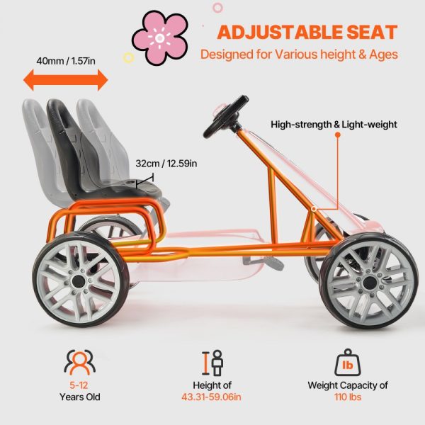 Go Kart 4 Wheel Pedal Ride On Toy for Kids Adjustable Seat Hand Brake Red - Image 4