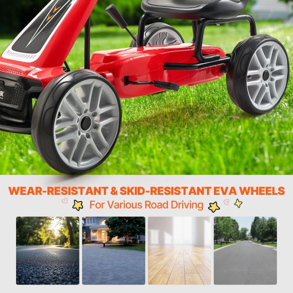 Go Kart 4 Wheel Pedal Ride On Toy for Kids Adjustable Seat Hand Brake Red - Image 5
