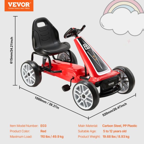 Go Kart 4 Wheel Pedal Ride On Toy for Kids Adjustable Seat Hand Brake Red - Image 7