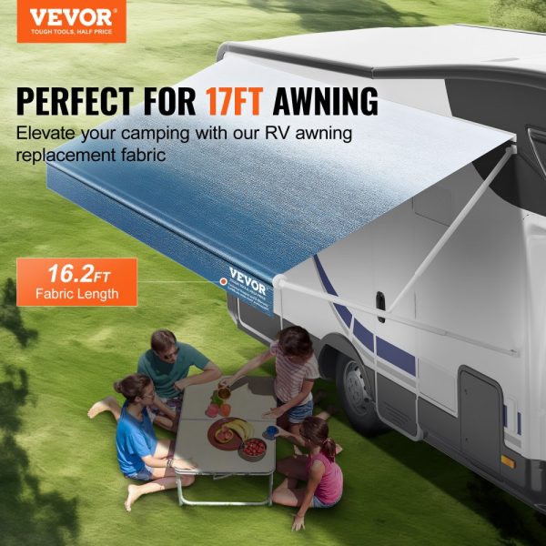 Heavy Duty 3-Ply 16oz PVC Camper Awning Fabric for RV, Trailer, Motorhome - 16.2ft for 17ft Awning, Waterproof, UV Protection, Blue Fade - Image 2