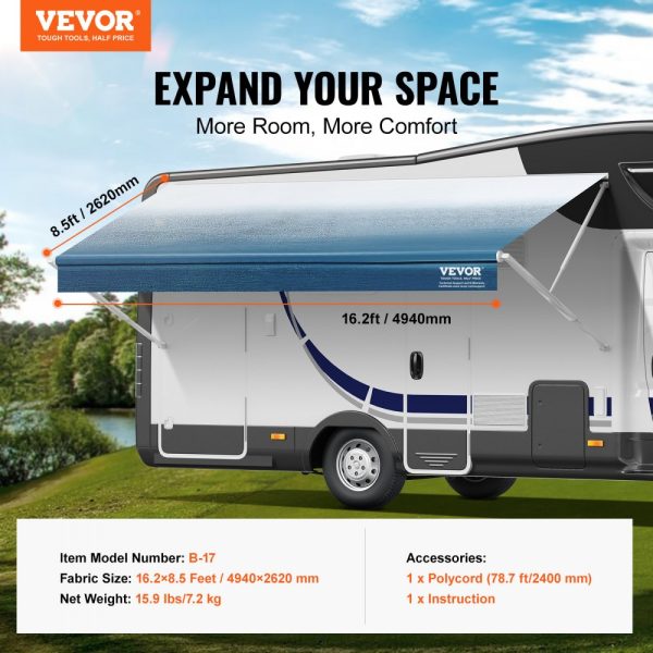 Heavy Duty 3-Ply 16oz PVC Camper Awning Fabric for RV, Trailer, Motorhome - 16.2ft for 17ft Awning, Waterproof, UV Protection, Blue Fade - Image 7