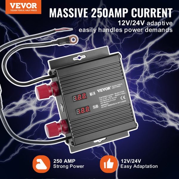 250A Dual Battery Smart Isolator 12V 24V VSR Relay for Car Truck ATV RV Battery Starter Controller Power Switch with LCD Screen - Image 2