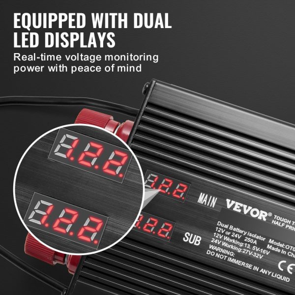 250A Dual Battery Smart Isolator 12V 24V VSR Relay for Car Truck ATV RV Battery Starter Controller Power Switch with LCD Screen - Image 3