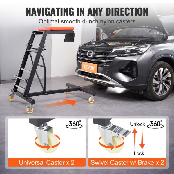 Automotive creeper adjustable height 45.7 to 66.3 inches 400 lbs capacity 4 swivel caster wheels heavy duty auto repair maintenance - Image 5