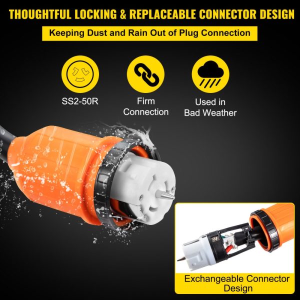30' Generator Cord - 50AMP, 12000W, 125/250V, Plug & Socket for Inlet Box Side, SS2-50R/CS6375 Style, With Strap - Image 4