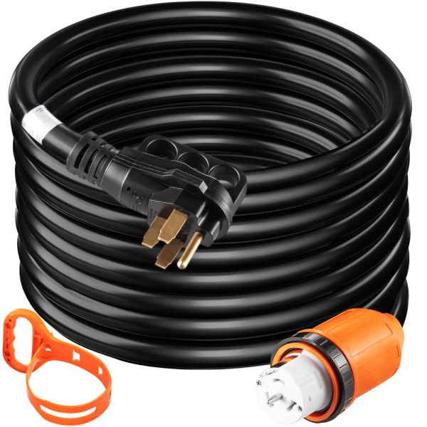 30' Generator Cord - 50AMP, 12000W, 125/250V, Plug & Socket for Inlet Box Side, SS2-50R/CS6375 Style, With Strap