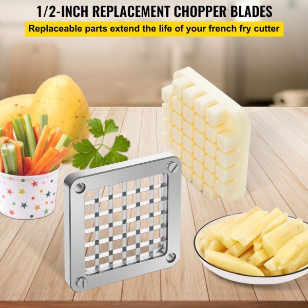 Replacement Chopper Blade 1/2 Inch 3-Piece French Fry Blade Assembly with 6 Extra Knife Blades Stainless Steel Dicer Parts and Push Block for Cutting Vegetables - Image 2
