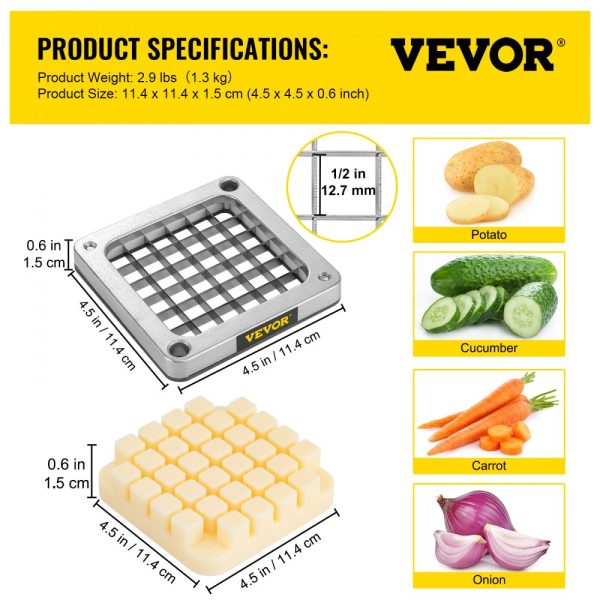 Replacement Chopper Blade 1/2 Inch 3-Piece French Fry Blade Assembly with 6 Extra Knife Blades Stainless Steel Dicer Parts and Push Block for Cutting Vegetables - Image 7