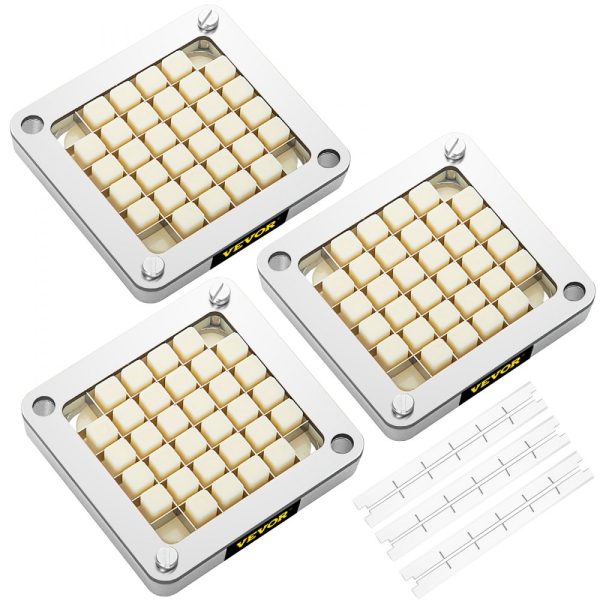 Replacement Chopper Blade 1/2 Inch 3-Piece French Fry Blade Assembly with 6 Extra Knife Blades Stainless Steel Dicer Parts and Push Block for Cutting Vegetables