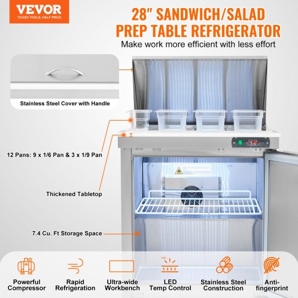 Commercial Refrigerator 28" Sandwich Salad Prep Table 1 Door with 12 Pans - Image 2
