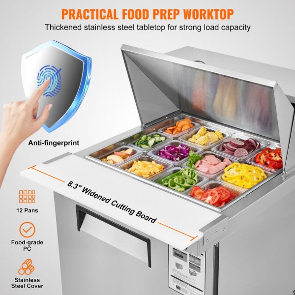 Commercial Refrigerator 28" Sandwich Salad Prep Table 1 Door with 12 Pans - Image 3