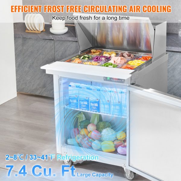 Commercial Refrigerator 28" Sandwich Salad Prep Table 1 Door with 12 Pans - Image 4
