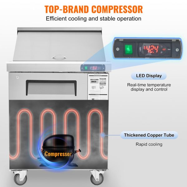 Commercial Refrigerator 28" Sandwich Salad Prep Table 1 Door with 12 Pans - Image 5