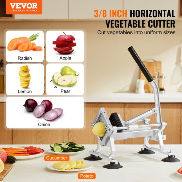 Commercial Vegetable Slicer 3/8 inch Fruit Slicer Stainless Steel Aluminum Alloy Manual Non-Slip Feet for Radishes Onions Potatoes Lemons - Image 2