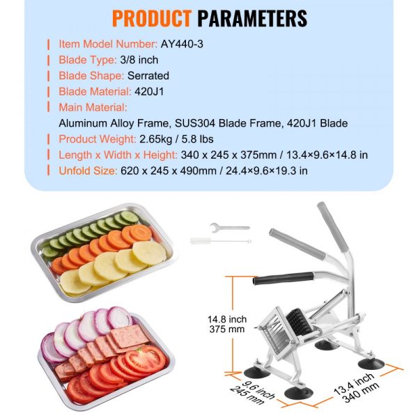 Commercial Vegetable Slicer 3/8 inch Fruit Slicer Stainless Steel Aluminum Alloy Manual Non-Slip Feet for Radishes Onions Potatoes Lemons - Image 7