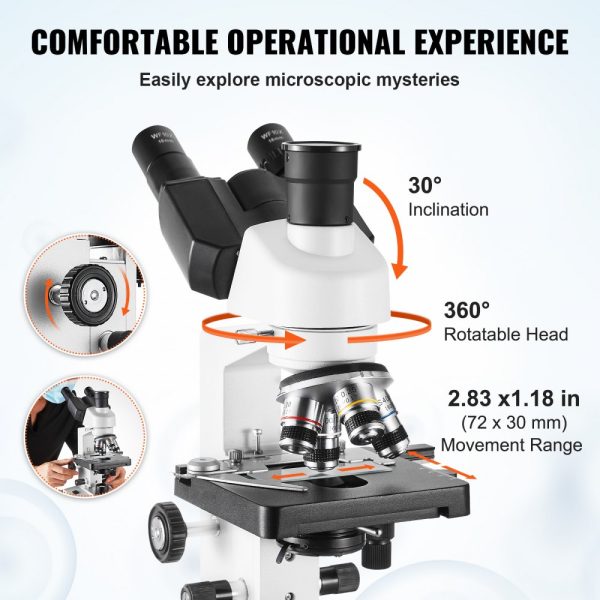 Compound Trinocular Microscope 40X-5000X Dual Layer Mechanical Stage External Interface LED Illumination with Microscope Slides - Image 4